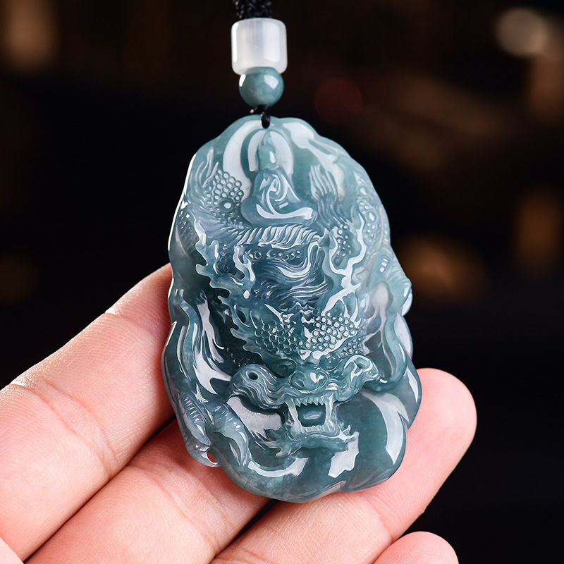 Vintage Fashion Necklace - Natural Burmese Jadeite Dragon Pendant Necklace