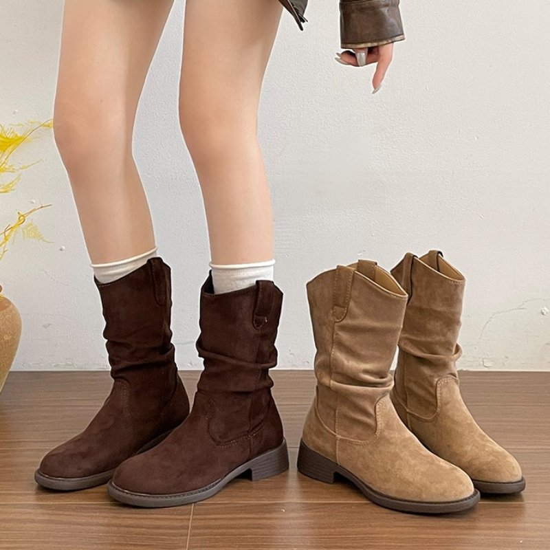 Vintage Fashion Dress - Vintage Thick Heel Pleated Women Western