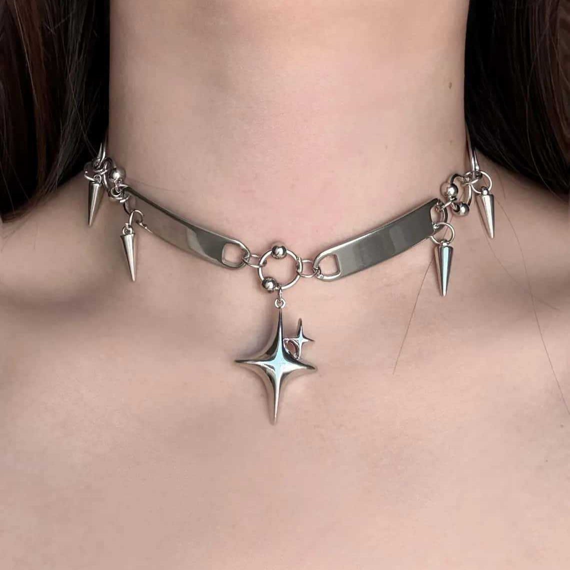 Punk Star Riveted Choker,Rock  - đánh giá và giá Vintage Fashion Necklace