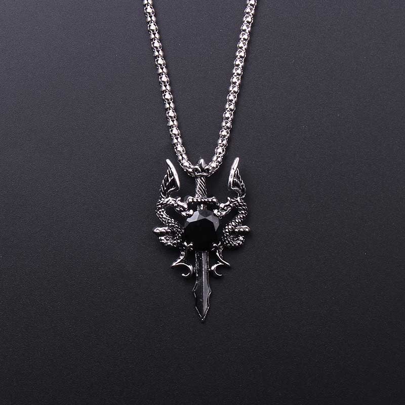Double Dragon Black Gem Cross  - đánh giá và giá Vintage Fashion Necklace