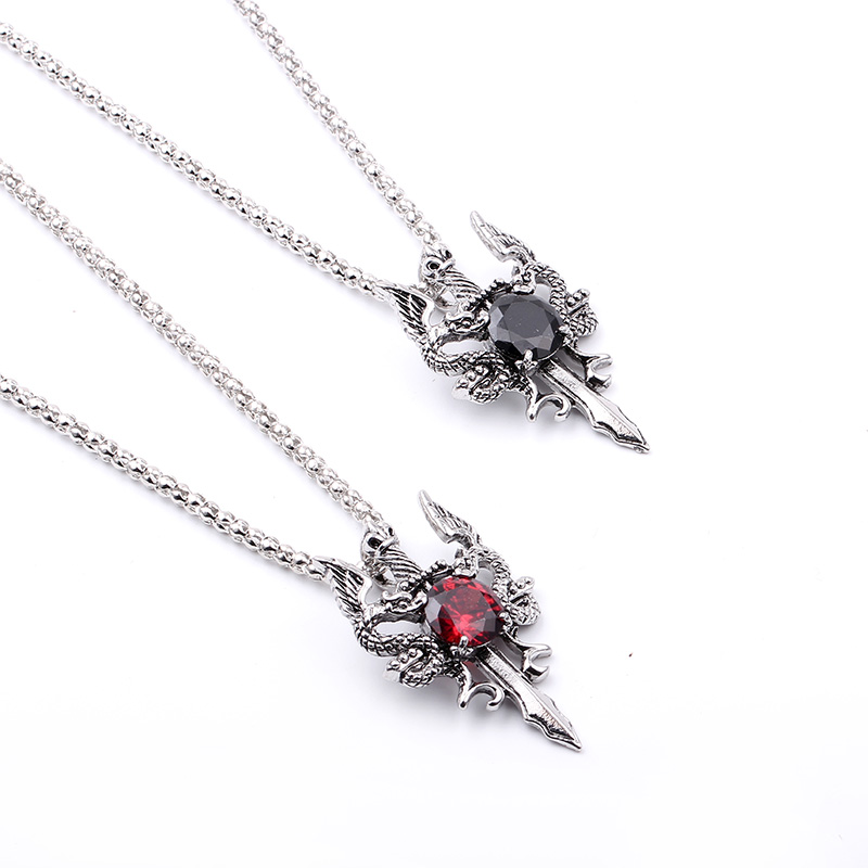 Double Dragon Black Gem Cross  - đánh giá và giá Vintage Fashion Necklace