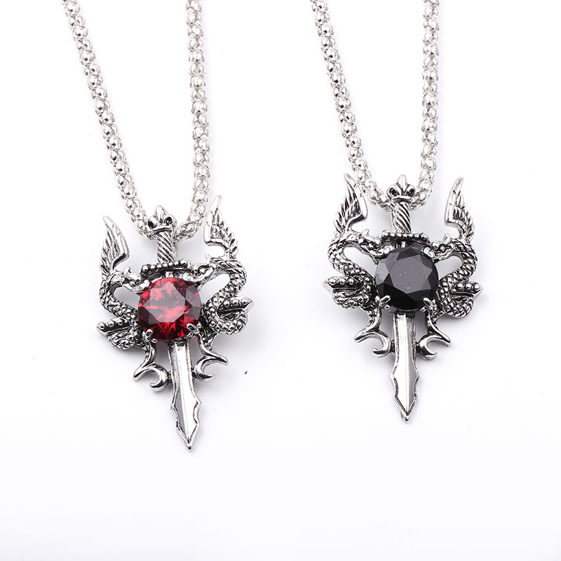 Double Dragon Black Gem Cross  - đánh giá và giá Vintage Fashion Necklace