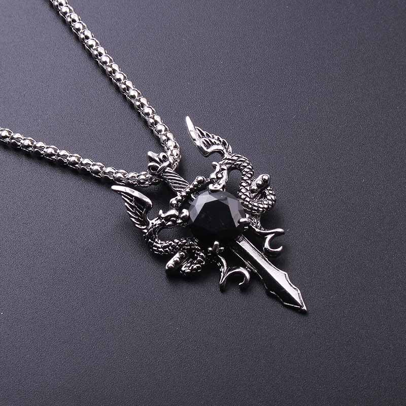 Double Dragon Black Gem Cross  - đánh giá và giá Vintage Fashion Necklace